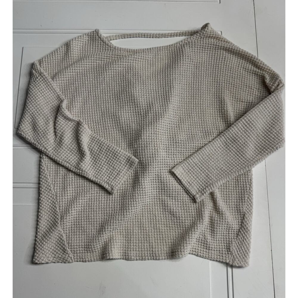 She + Sky Oversized Waffle Knit Twist Back Tan Sweatshirt Size Small